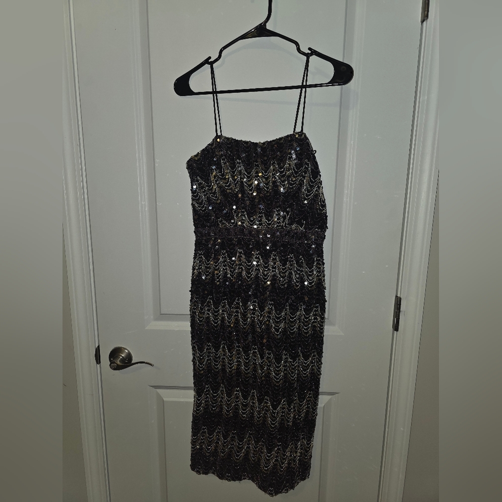 True Vintage 70s Cocktail Black and Gold Sequin Dress
